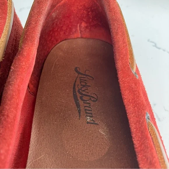 Lucky Brand Abelle 2 Wmns 8 M Suede Red Orange Moccasin Driving Loafer Boat Shoe - Picture 11 of 16